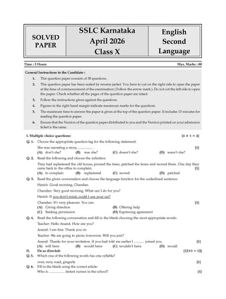 Karnataka SSLC Chapterwise and Topicwise Question Bank Solved Papers (2017 - 2026)   | Class 10| English Second Language | Includes 2026 Paper – Fully solved | For 2027 Exam | With oswaal.ai