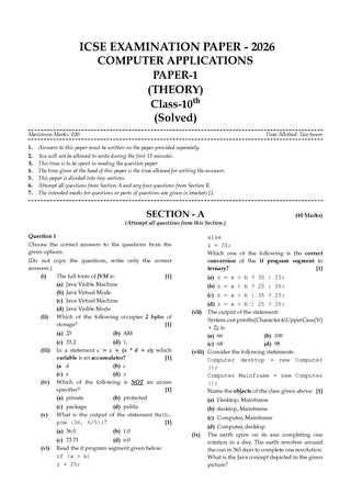 Class 10 ICSE Question Bank Computer Applications (2017 – 2026) |For 2027 Exam Chapter-wise & Topic-wise with Competency Based Questions |  Includes 2026 Paper- fully solved | Self-Assessment Papers | Practice Papers