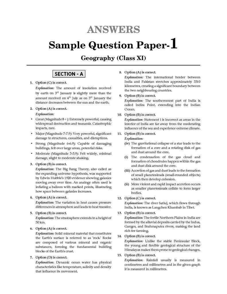 CBSE Sample Question Papers Class 11 Geography Book (For 2025 Exam)