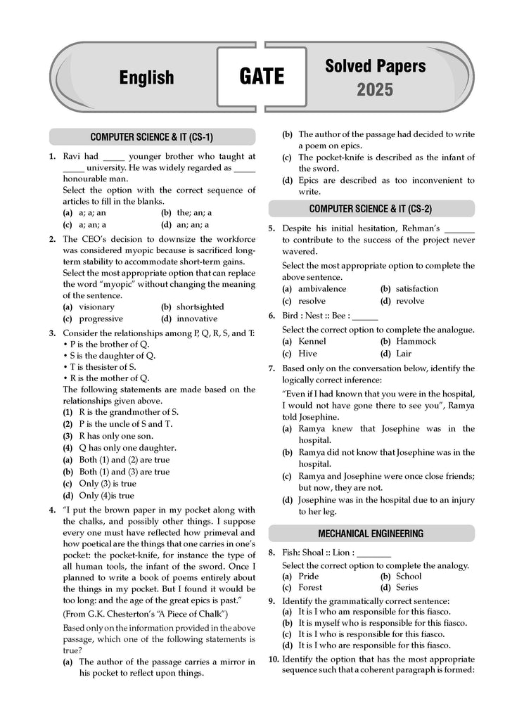 GATE | 16 Years’ | Solved Papers| Year-wise| (2010 to 2025)|General Aptitude| For 2026 Exam