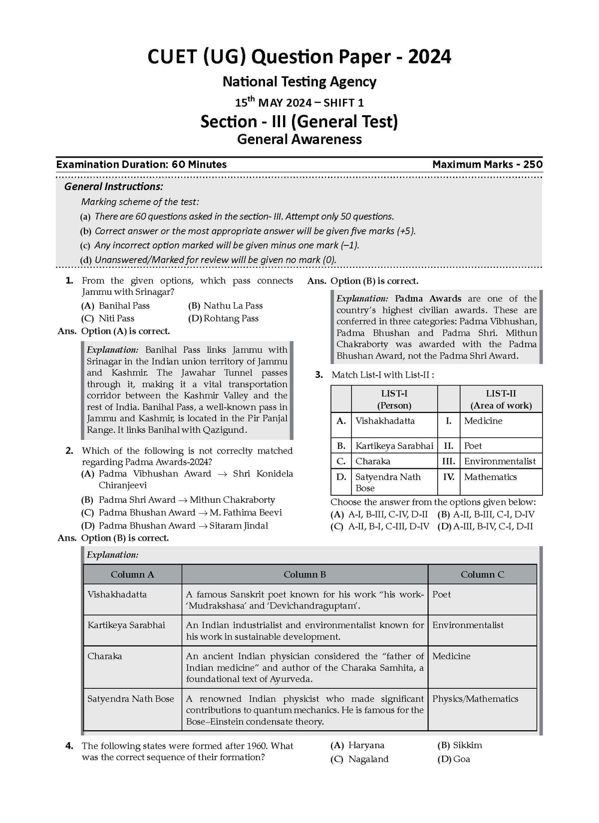 NTA CUET (UG) | Chapter-wise & Topic-wise Question Bank | General Awareness | Section III (Compulsory) Solved Papers (2021-2024)| For 2025 Exam - Oswaal Books