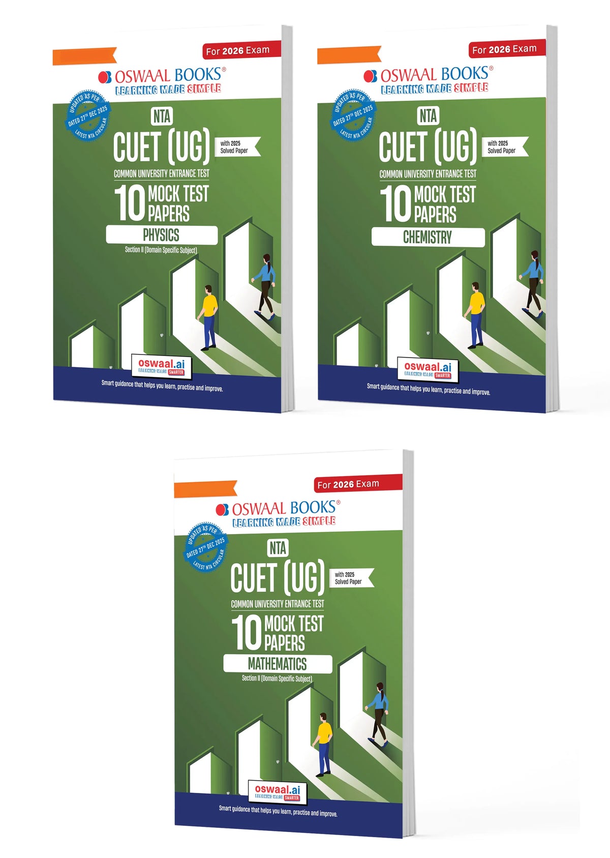 NTA CUET (UG) Mock Test Papers | Physics, Chemistry & Maths (Set of 3 Books) | For 2026 Exam | Includes 2025 Paper-fully solved | With Oswaal AI