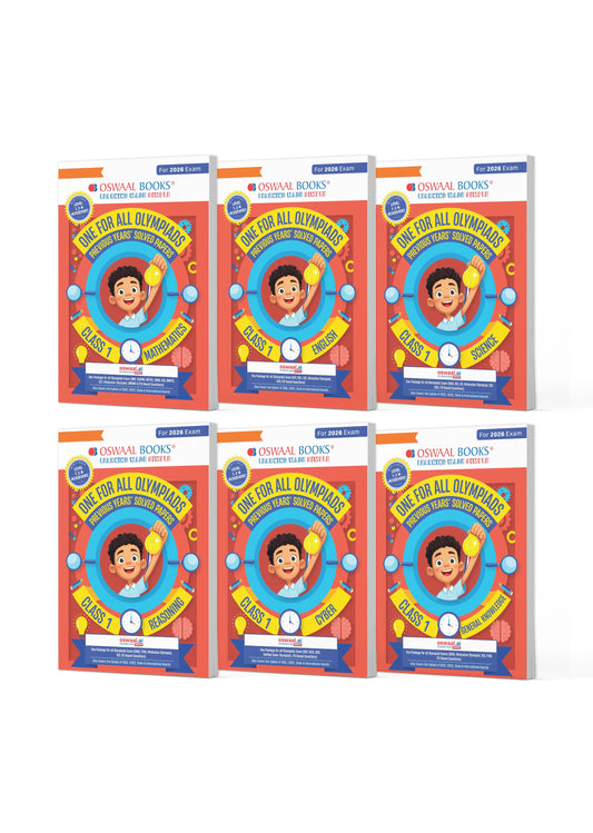 One For All Olympiad Chapter-wise Previous Years' Solved Papers, Prep-Guide Class 1 (Set of 6 Books) Maths, English, Science, Reasoning, Cyber & General Knowledge (For 2026 Exam)