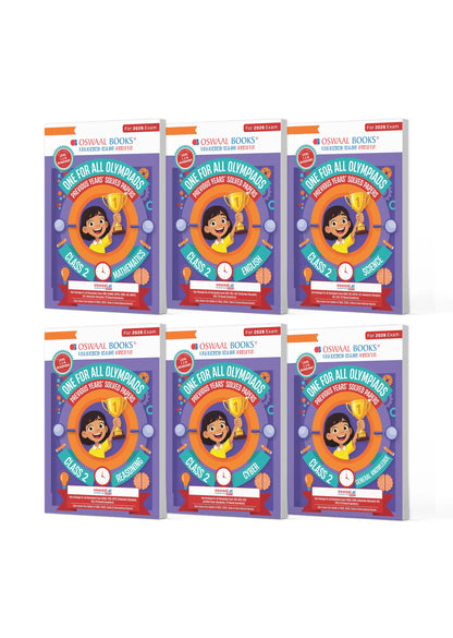 Oswaal One For All Olympiad Chapter-wise Previous Years' Solved Papers, Prep-Guide Class 2 (Set of 6 Books) Maths, English, Science, Reasoning, Cyber & General Knowledge (For 2026 Exam)