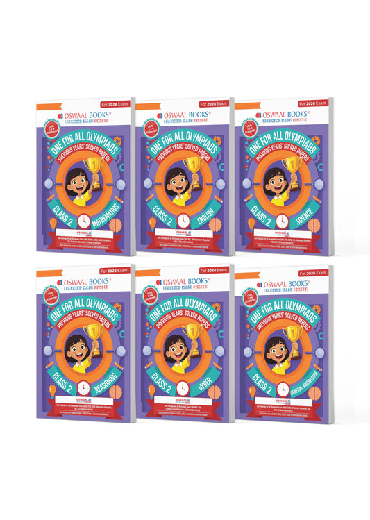 One For All Olympiad Chapter-wise Previous Years' Solved Papers, Prep-Guide Class 2 (Set of 6 Books) Maths, English, Science, Reasoning, Cyber & General Knowledge (For 2026 Exam)
