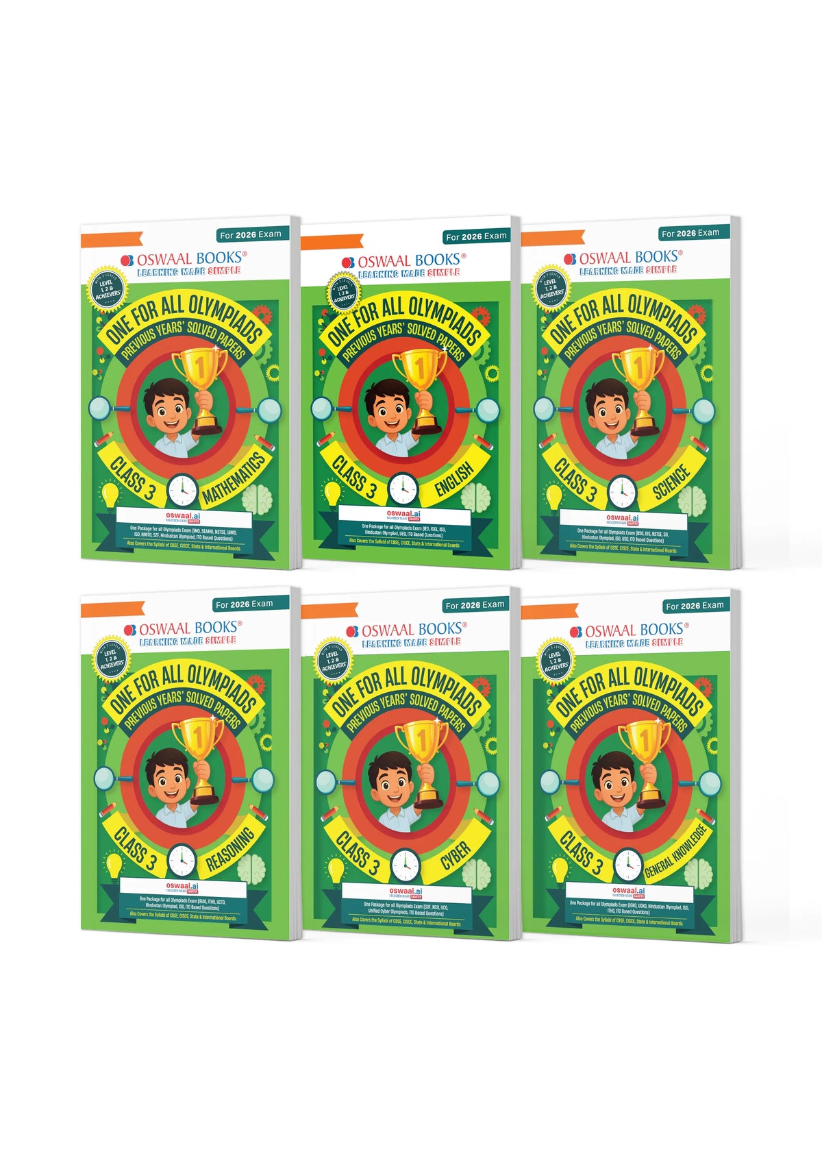 One For All Olympiad Chapter-wise Previous Years' Solved Papers, Prep-Guide Class 3 (Set of 6 Books) Maths, English, Science, Reasoning, Cyber & General Knowledge (For 2026 Exam)