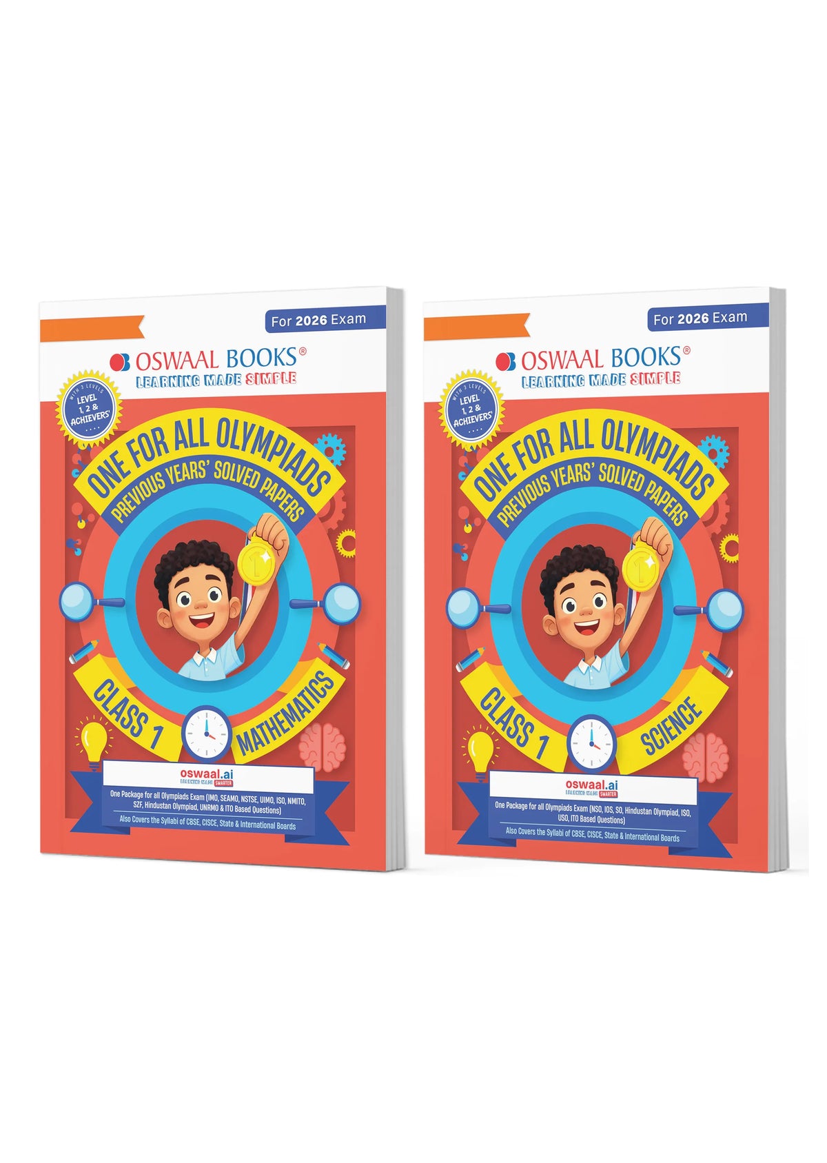 Oswaal One For All Olympiad Chapter-wise Previous Years's Solved Papers, Prep-Guide Class 1 (Set of 2 Books) Maths & Science For 2026 Exam
