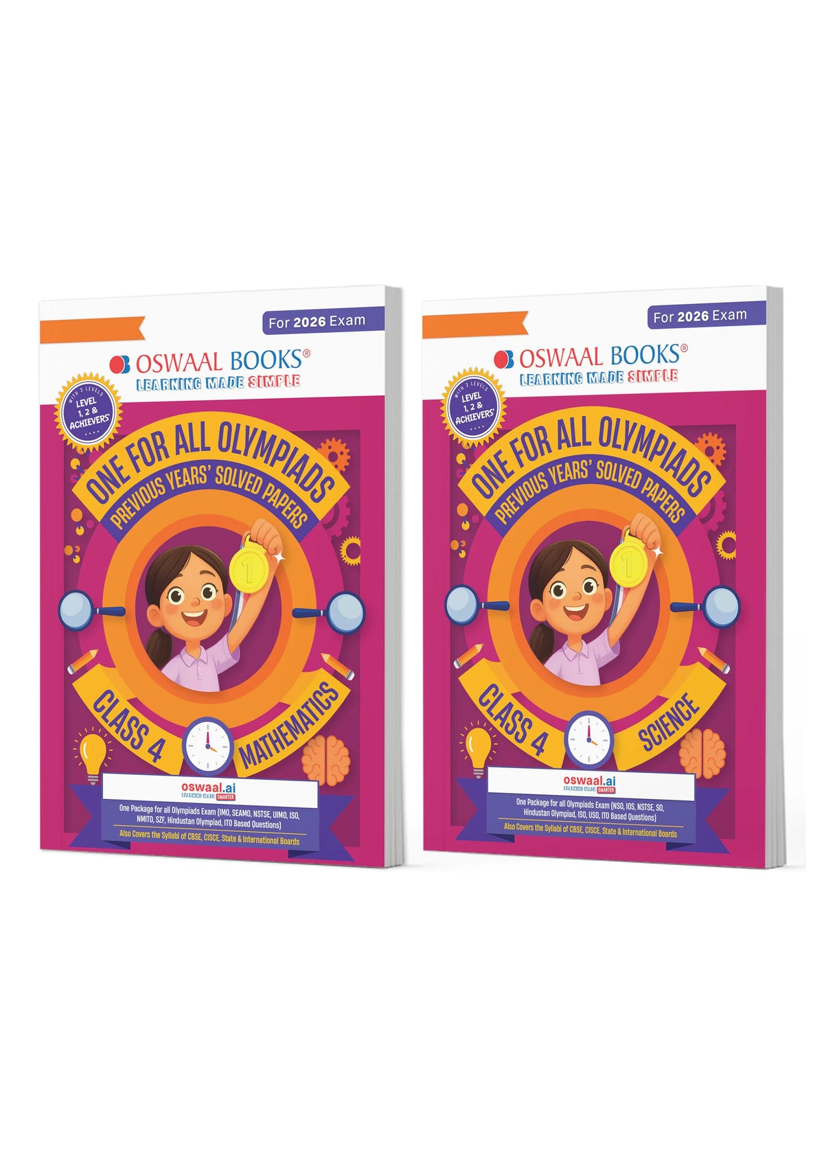 Oswaal One For All Olympiad Chapter-wise Previous Years's Solved Papers, Prep-Guide Class 4 (Set of 2 Books) Maths & Science For 2026 Exam