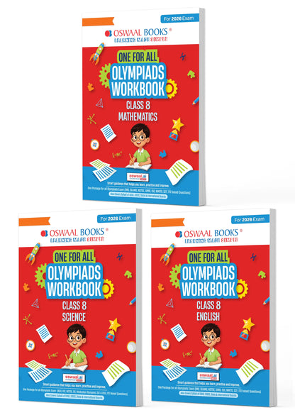 Oswaal One For All Olympiad Workbook Class 8 (Set of 3 Books) Maths, Science & English For 2026 Exam