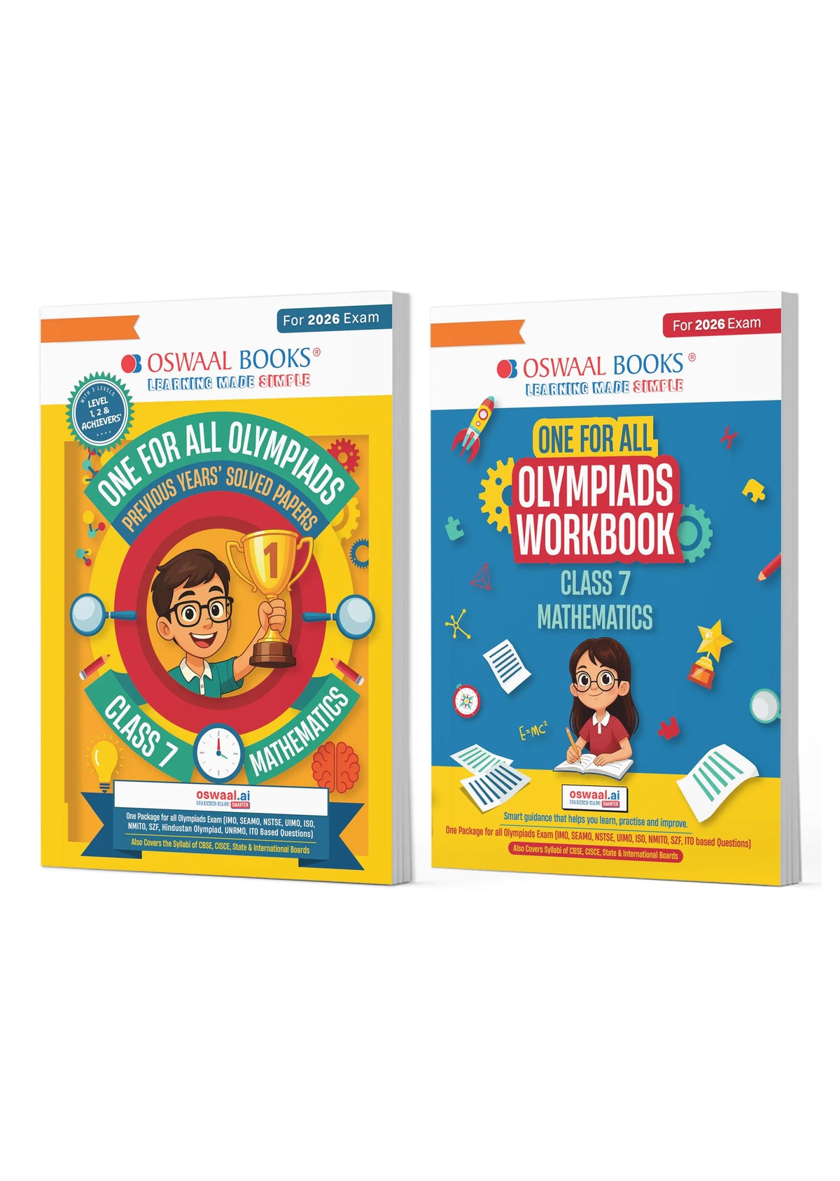 Oswaal One For All Olympiads Class 7 Maths Prep-Guide | Chapter-wise Previous Years' Solved Papers + Workbook (Set of 2 Books) | Questions for SOF IMO & Other Olympiad Exams 2026