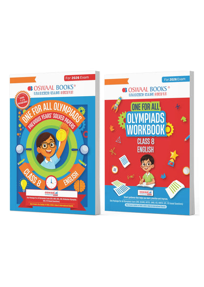 Oswaal One For All Olympiads Class 8 English Prep-Guide, Chapter-wise Previous Years' Solved Papers + Workbook (Set of 2 Books) | Questions for SOF IEO & Other Olympiad Exams 2026