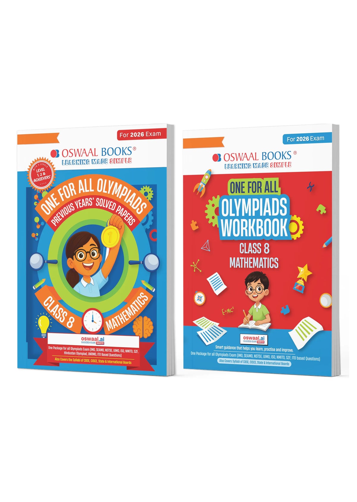 Oswaal One For All Olympiads Class 8 Maths Prep-Guide | Chapter-wise Previous Years' Solved Papers + Workbook (Set of 2 Books) | Questions for SOF IMO & Other Olympiad Exams 2026