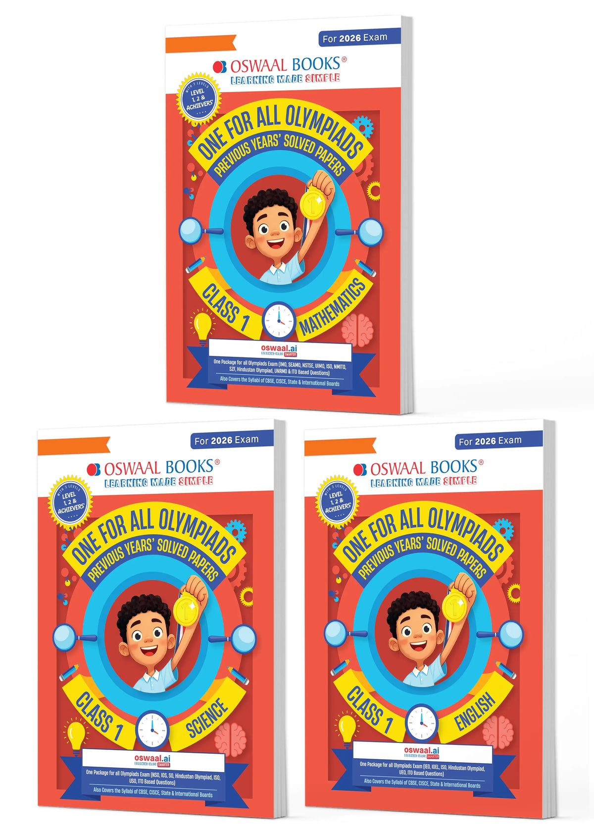 Oswaal One for All Olympiads | Class 1 Maths, Science, English | Chapter-wise Previous Years' Solved Papers | Prep-Guide With Level 1, 2 & Achievers Section (Set of 3 Books) For 2026 Exam