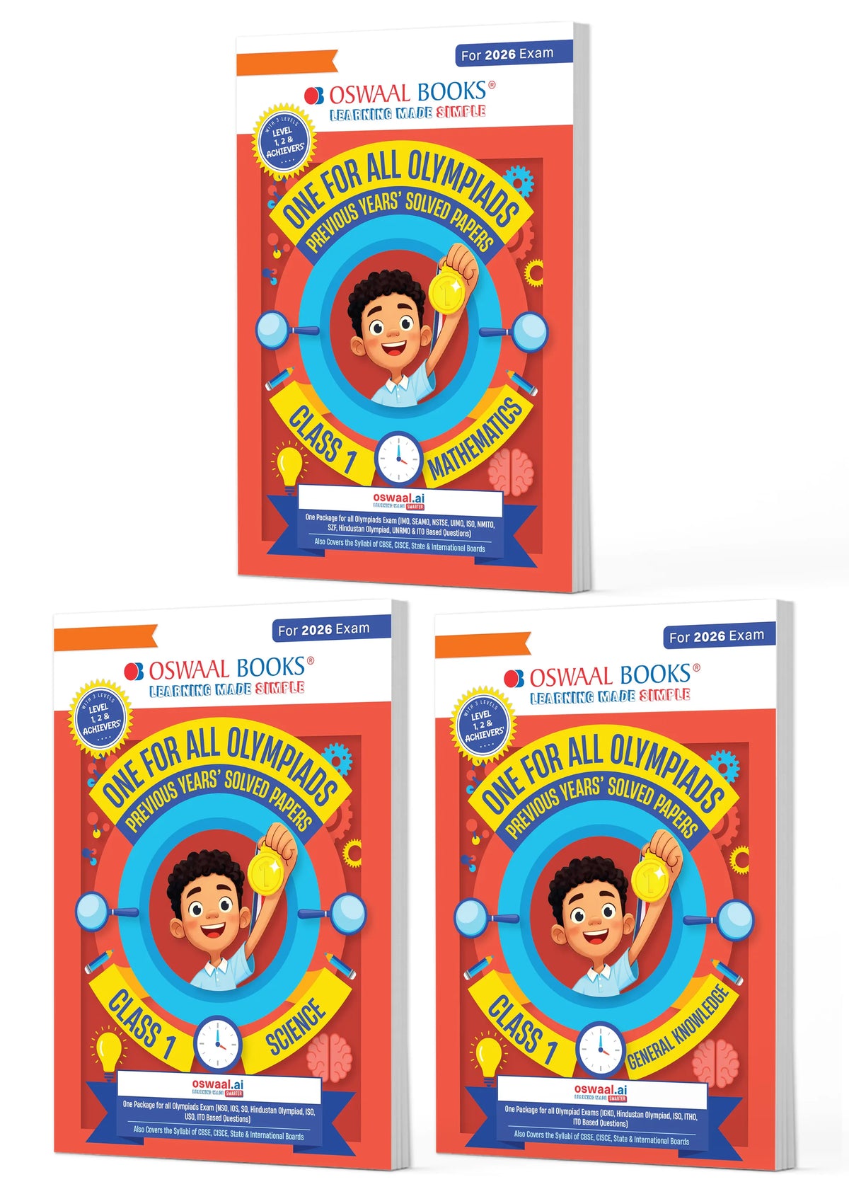Oswaal One for All Olympiads | Class 1 Maths, Science, GK | Chapter-wise Previous Years' Solved Papers | Prep-Guide With Level 1, 2 & Achievers Section (Set of 3 Books) For 2026 Exam