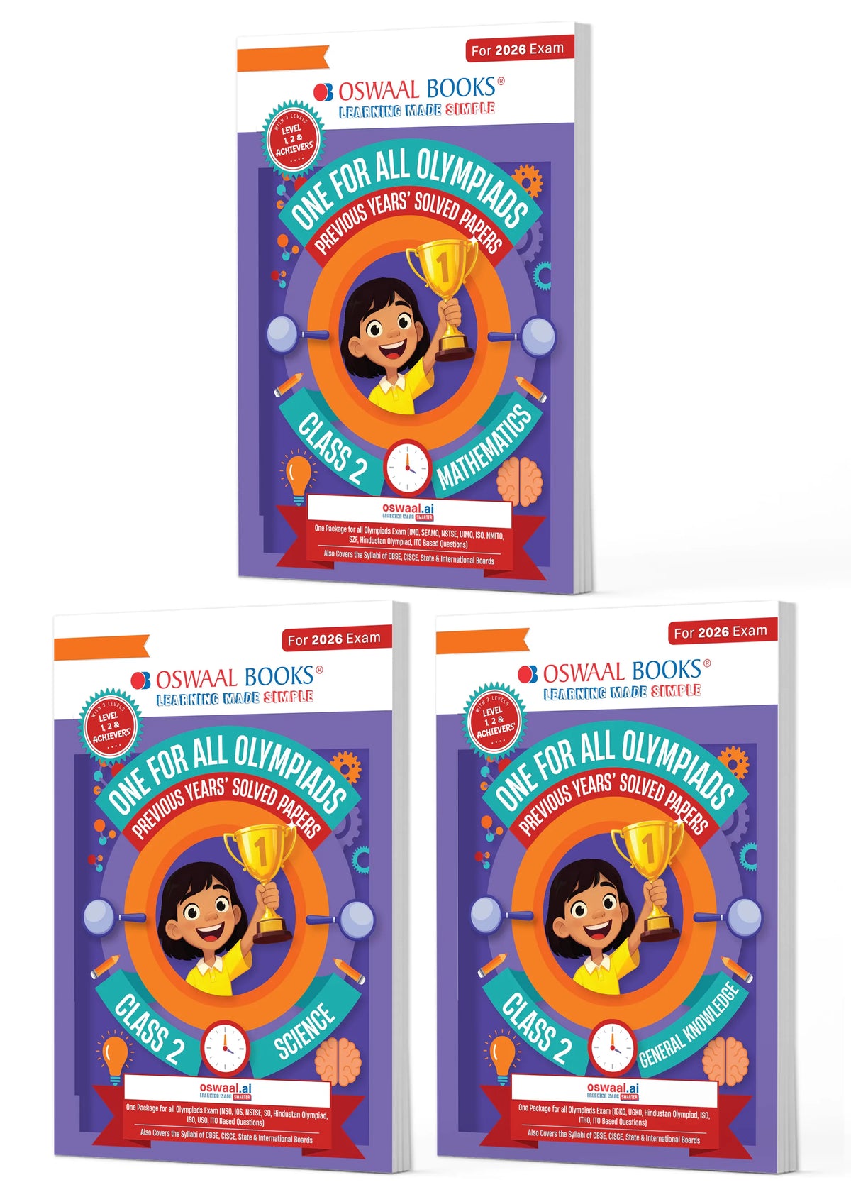 One for All Olympiads | Class 2 Maths, Science, GK | Chapter-wise Previous Years' Solved Papers | Prep-Guide With Level 1, 2 & Achievers Section (Set of 3 Books) For 2026 Exam