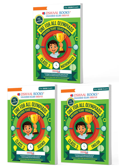 Oswaal One for All Olympiads | Class 3 Maths, Science, English | Chapter-wise Previous Years' Solved Papers | Prep-Guide With Level 1, 2 & Achievers Section (Set of 3 Books) For 2026 Exam