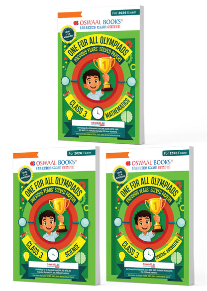Oswaal One for All Olympiads | Class 3 Maths, Science, GK | Chapter-wise Previous Years' Solved Papers | Prep-Guide With Level 1, 2 & Achievers Section (Set of 3 Books) For 2026 Exam
