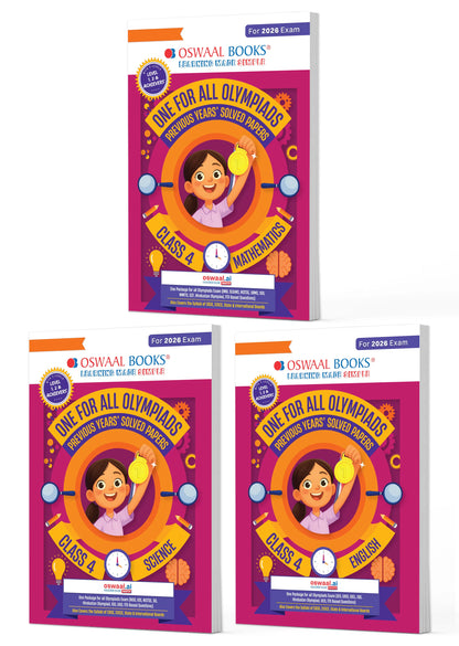 Oswaal One for All Olympiads | Class 4 Maths, Science, English | Chapter-wise Previous Years' Solved Papers | Prep-Guide With Level 1, 2 & Achievers Section (Set of 3 Books) For 2026 Exam