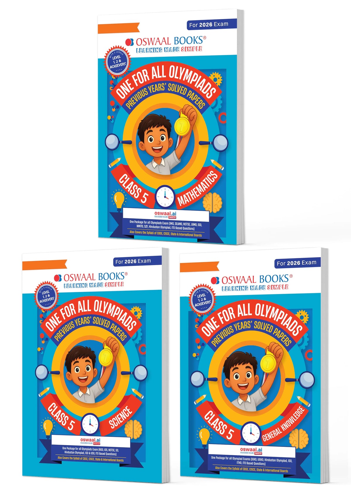 One for All Olympiads | Class 5 Maths, Science, GK | Chapter-wise Previous Years' Solved Papers | Prep-Guide With Level 1, 2 & Achievers Section (Set of 3 Books) For 2026 Exam
