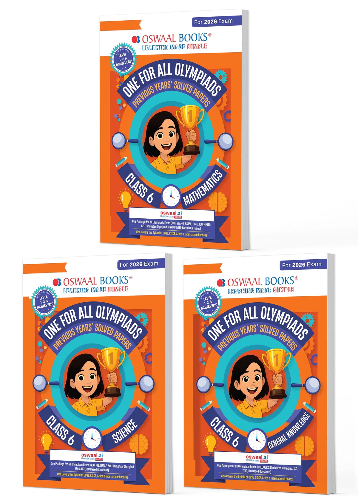 Oswaal One for All Olympiads | Class 6 Maths, Science, GK | Chapter-wise Previous Years' Solved Papers | Prep-Guide With Level 1, 2 & Achievers Section (Set of 3 Books) For 2026 Exam