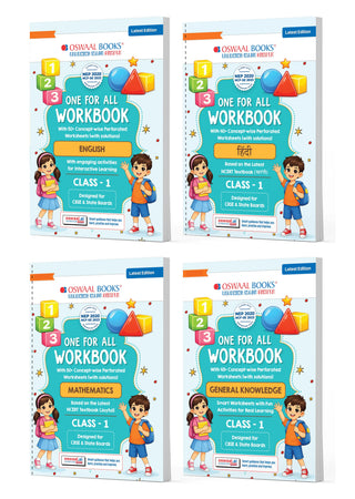 One for All Workbook Class 1 English, Hindi, Maths & GK (Set of 4 Books) | 50+ Concept-wise Perforated Worksheets | NEP 2020 & NCF 2023 Aligned | For CBSE & State Boards | Builds Concept Clarity & Scientific Skills