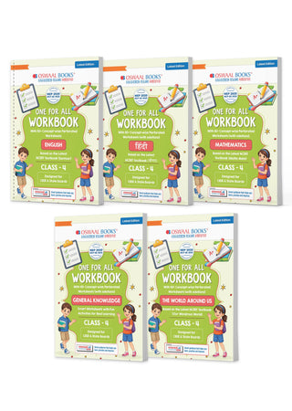 One for All Workbook Class 4 English, Hindi, Maths, GK & EVS (Set of 5 Books) | 50+ Concept-wise Perforated Worksheets | NEP 2020 & NCF 2023 Aligned | For CBSE & State Boards | Builds Concept Clarity & Scientific Skills
