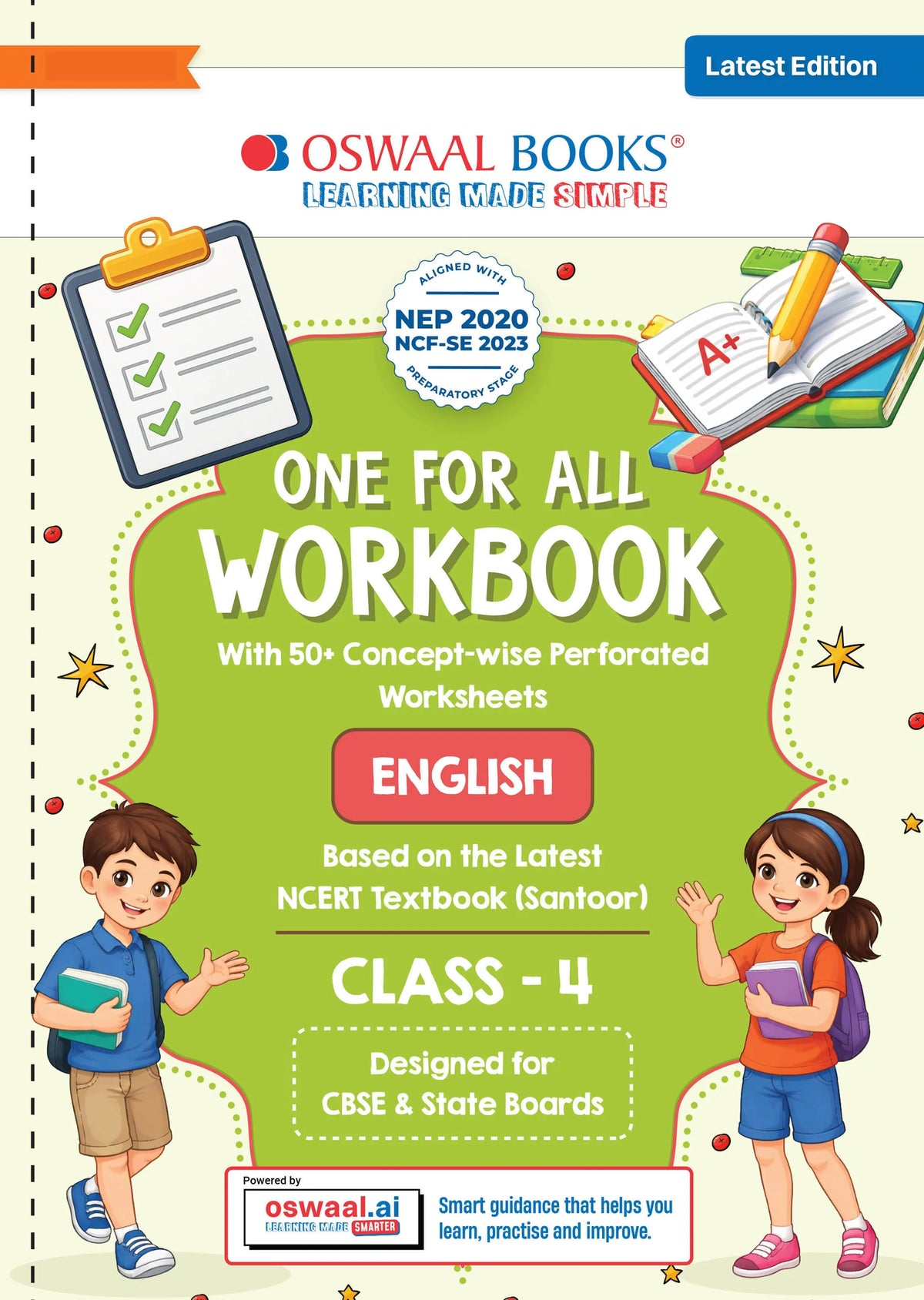 One for All Workbook Class 4 English | 50+ Concept-wise Perforated Worksheets | Based on NCERT Santoor | NEP 2020 & NCF 2023 Aligned | For CBSE & State Boards | Builds Concept Clarity & Scientific Skills