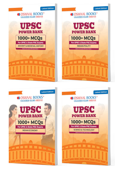 Power Bank | 1000+ MCQs For UPSC And State PSCs Exams | Ancient & Medieval History, Indian Polity, Indian Economy, Science & Technology (Set of 4) | Latest Edition