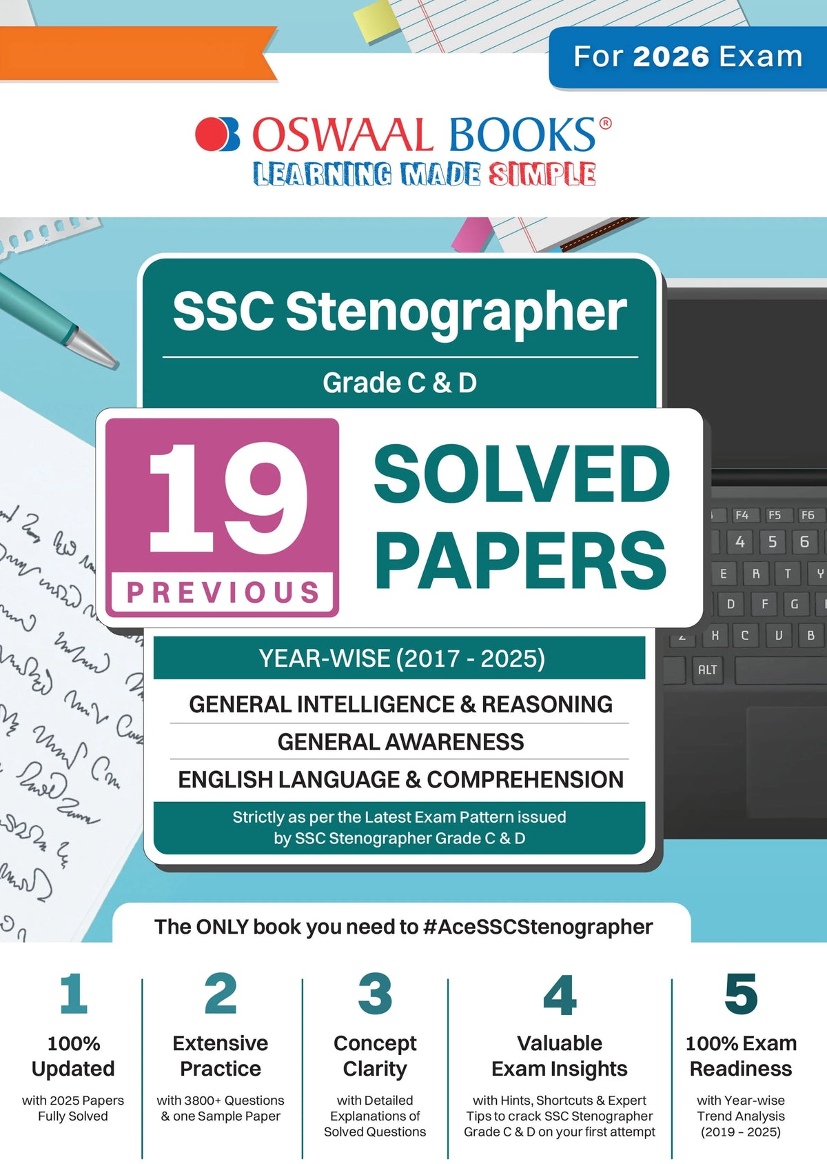 SSC Stenographer Grade C & D 19 Previous Years Solved Papers English Medium | 3800+ Questions + 1 Sample Paper | Year-wise 2017-2025 | For 2026 Exam
