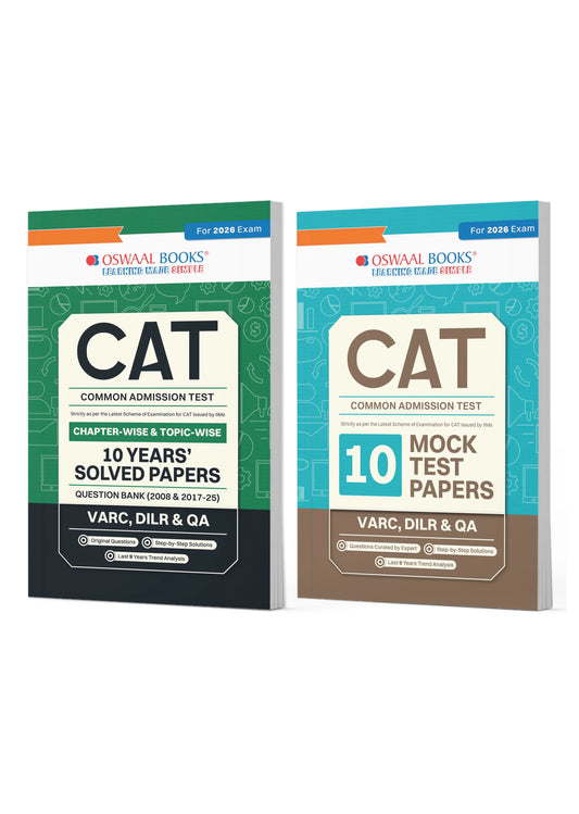 CAT 10 Years' Solved Papers + 10 Mock Test Papers (Set of 2 Books) | For 2026 Exam