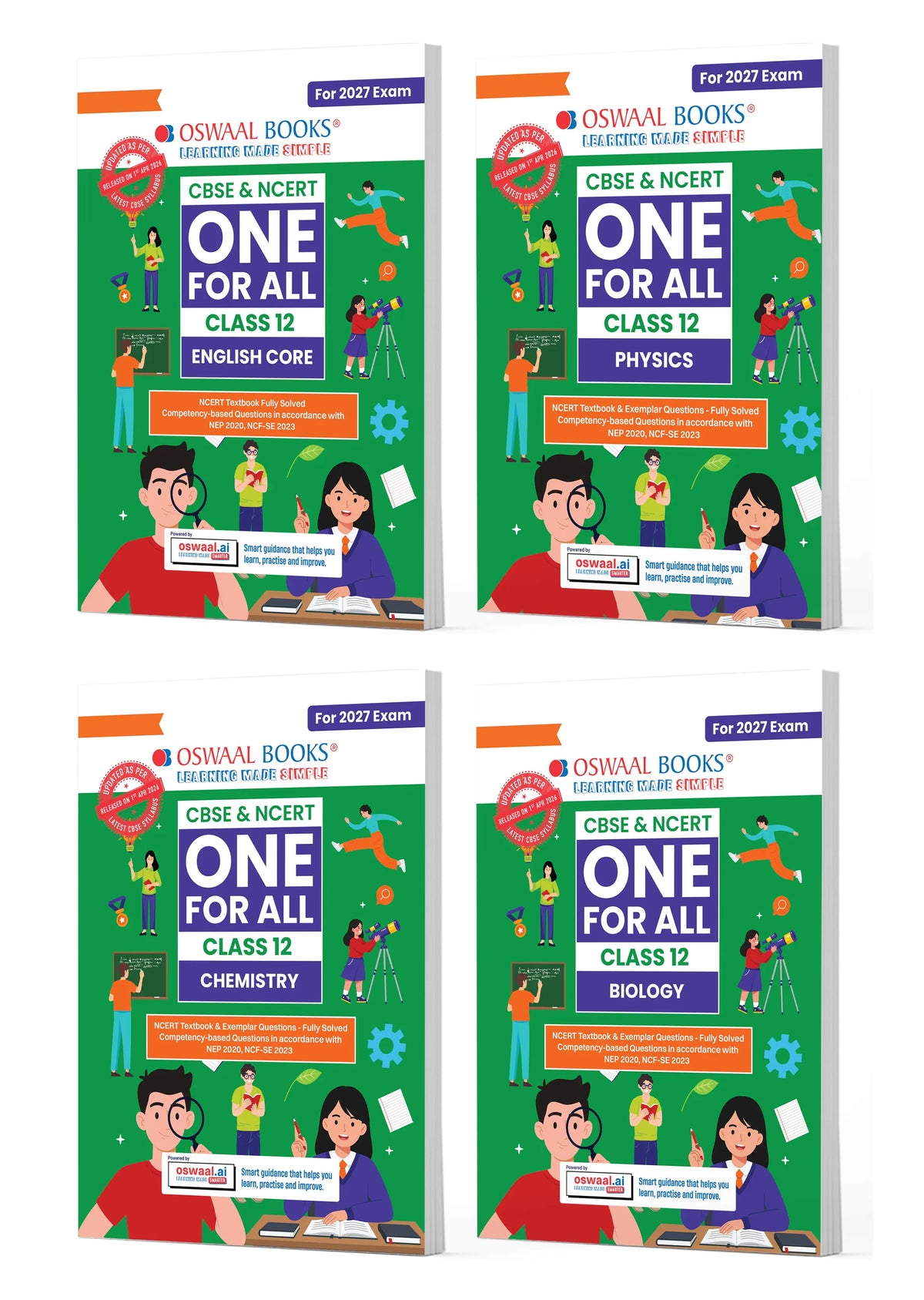 Oswaal CBSE & NCERT One For All Class 12 | English | Physics | Chemistry | Biology (Set Of 4 Books) For 2027 Board Exam