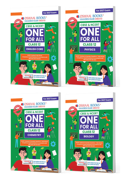 CBSE & NCERT One for All Class 12 English Core, Physics, Chemistry & Biology (Set of 4  Books)| Includes 2026 Papers (Delhi & Outside Delhi)- fully solved | With NCERT, NCERT Exemplar & Competency-based questions | For 2027 Exam | With Oswaal AI