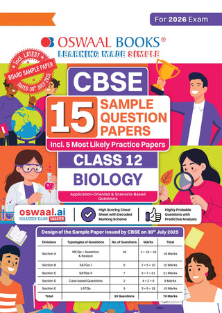 CBSE 15 Sample Question Papers Class 12 Biology for 2026 Board Exam (As per CBSE Sample Question Paper issued on 30 July 2025), recommended by 2025 CBSE Toppers with Chapter wise Highly Probable Questions