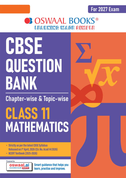 CBSE Class 11 Mathematics Question Bank | Chapter & Topic-wise Solved Papers (2017-2026) | Based on Latest Syllabus (April 2026) | Includes 2026 Papers | For 2027 Exam