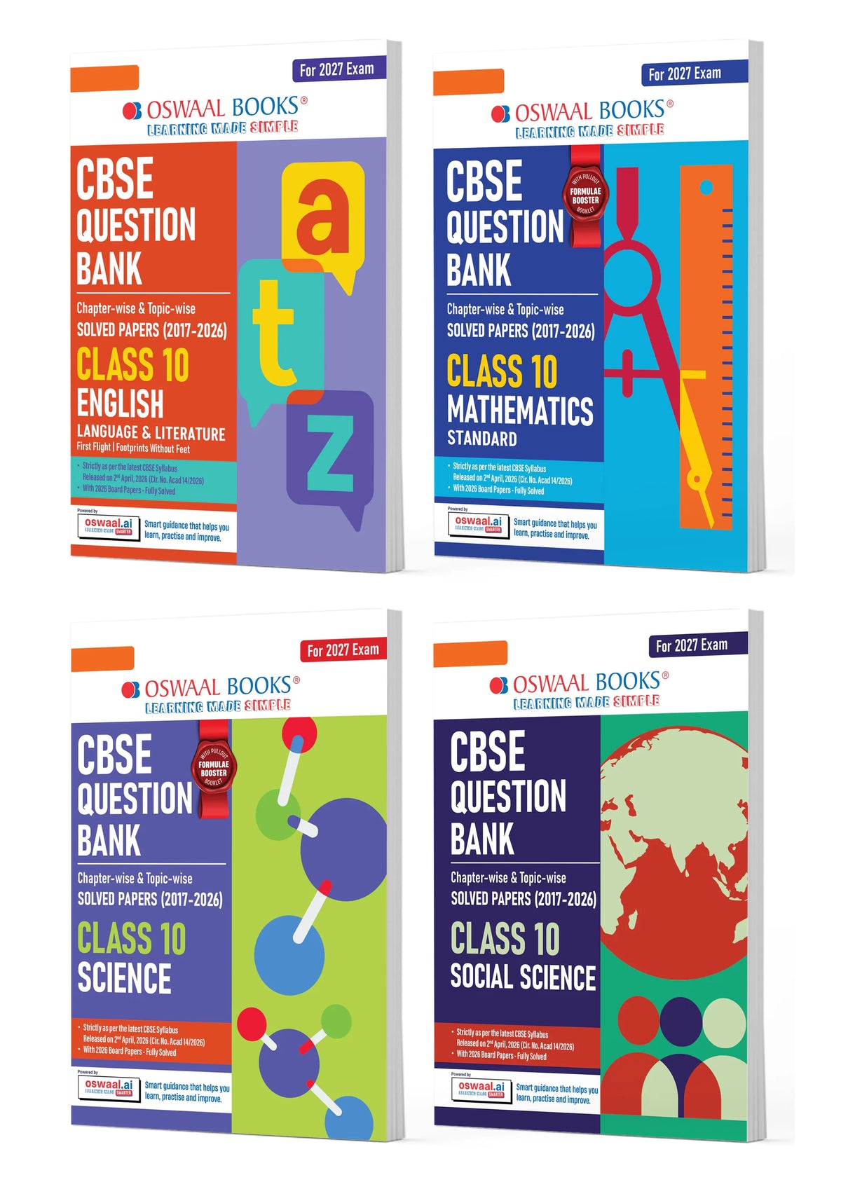 Oswaal CBSE Question Bank English | Maths Standard | Science | Social Science (Set of 4 Books) For Class 10 Chapter-wise and Topic-wise SOLVED PAPERS With Mind Maps & Revision Notes For 2027 Exam