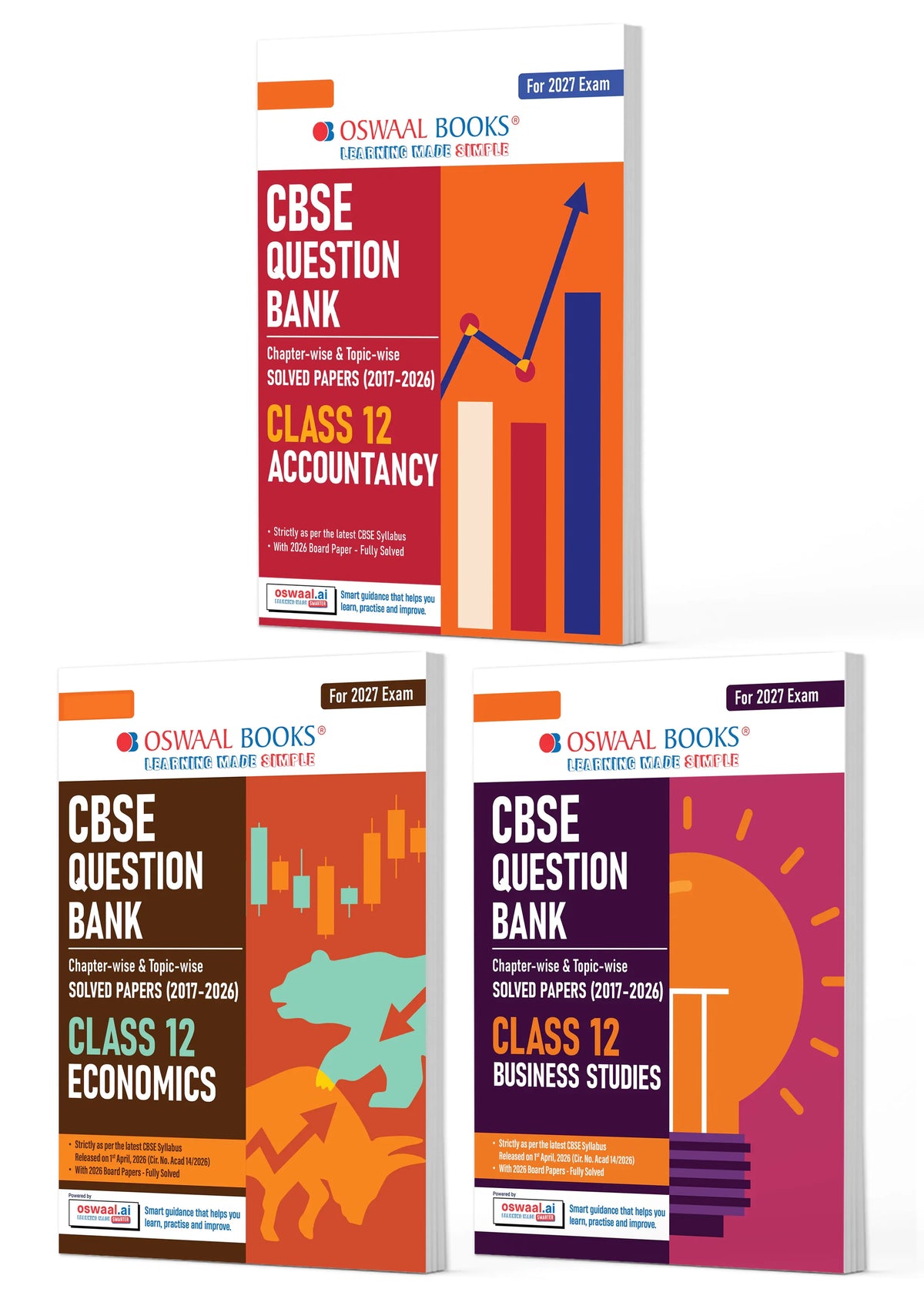 CBSE Question Bank for Class 12 Accountancy, Economics & Business Studies (Set of 3) Chapter & Topic-wise: Solved Papers (2017-2026) | Includes 2026 solved Papers | With Oswaal AI | For 2027 Exam