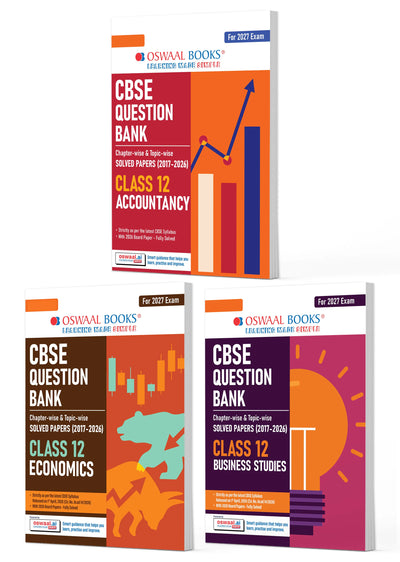 CBSE Question Bank for Class 12 Accountancy, Economics & Business Studies (Set of 3) Chapter & Topic-wise: Solved Papers (2017-2026) | Includes 2026 solved Papers | With Oswaal AI | For 2027 Exam