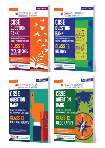 Oswaal CBSE Question Bank for Class 12 English Core, History, Political Science & Geography (Set of 4) Chapter & Topic-wise: Solved Papers (2017-2026) | Includes 2026 solved Papers | With Oswaal AI | For 2027 Exam
