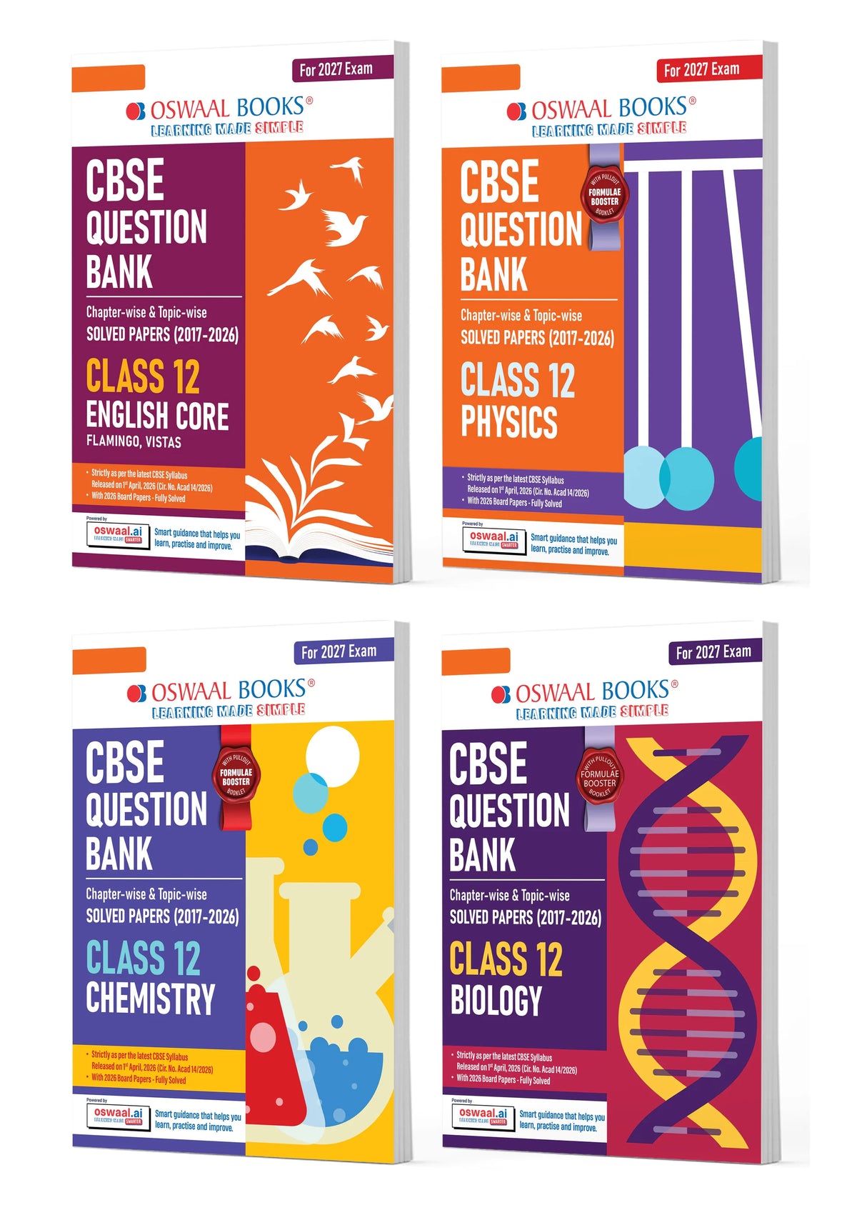 CBSE Question Bank for Class 12 English Core, Physics, Chemistry & Biology (Set of 4) Chapter & Topic-wise: Solved Papers (2017-2026) | 2026 solved Papers | With Oswaal AI | For 2027 Exam