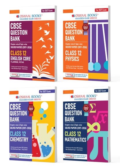 CBSE Question Bank for Class 12 English Core, Physics, Chemistry & Maths (Set of 4) Chapter & Topic-wise: Solved Papers (2017-2026) | Includes 2026 solved Papers | With Oswaal AI | For 2027 Exam