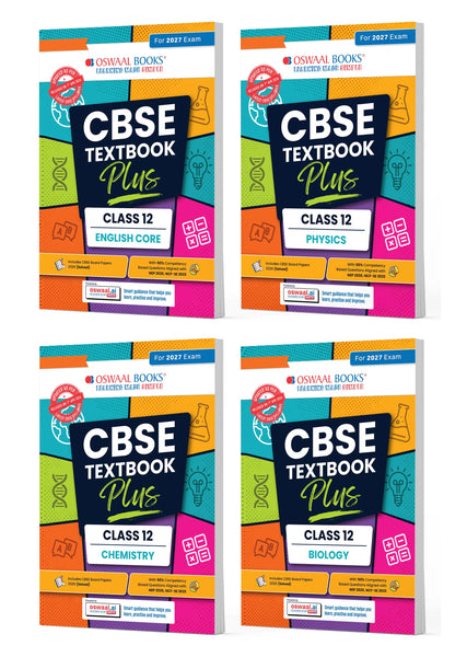 CBSE Textbook Plus (2022-2026) | Class 12 | English Core, Physics, Chemistry & Biology (Set of 4 Books) | Includes: 2026 Papers- fully solved | With Competency Focused Questions | For 2027 Exam | With oswaal.ai