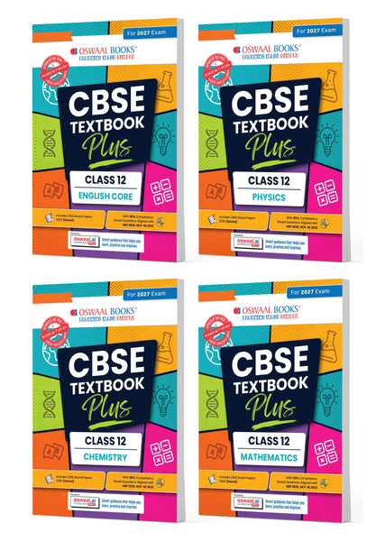 CBSE Textbook Plus (2022-2026) | Class 12 | English Core, Physics, Chemistry & Mathematics (Set of 4 Books) | Includes: 2026 Papers- fully solved | With Competency Focused Questions | For 2027 Exam | With oswaal.ai