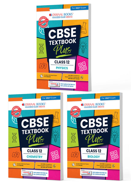 CBSE Textbook Plus (2022-2026) | Class 12 | Physics, Chemistry & Biology (Set of 3 Books) | Includes: 2026 Papers- fully solved | With Competency Focused Questions | For 2027 Exam | With oswaal.ai
