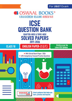 Class 10 ICSE Question Bank English Paper-2 Literature (2017 – 2026) |For 2027 Exam Chapter-wise & Topic-wise with Competency Based Questions |  Includes 2026 Paper- fully solved | Self-Assessment Papers | Practice Papers