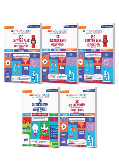 Class 12 ISC Physics, Chemistry, Biology, English Paper-1 & 2 Question Bank (Set of 5 Books) (2017-2026) | Chapter-wise & Topic-wise with Competency Based Questions | For 2027 Exam