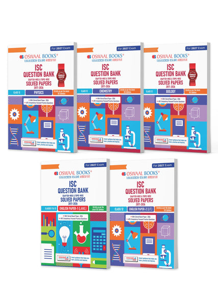 Class 12 ISC Physics, Chemistry, Biology, English Paper-1 & 2 Question Bank (Set of 5 Books) (2017–2026)| Chapter-wise & Topic-wise with Competency Based Questions |For 2027 Exam