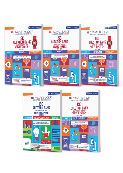 Class 12 ISC Physics, Chemistry, Maths, English Paper-1 & 2 Question Bank (Set of 5 Books) (2017–2026)| Chapter-wise & Topic-wise with Competency Based Questions |For 2027 Exam
