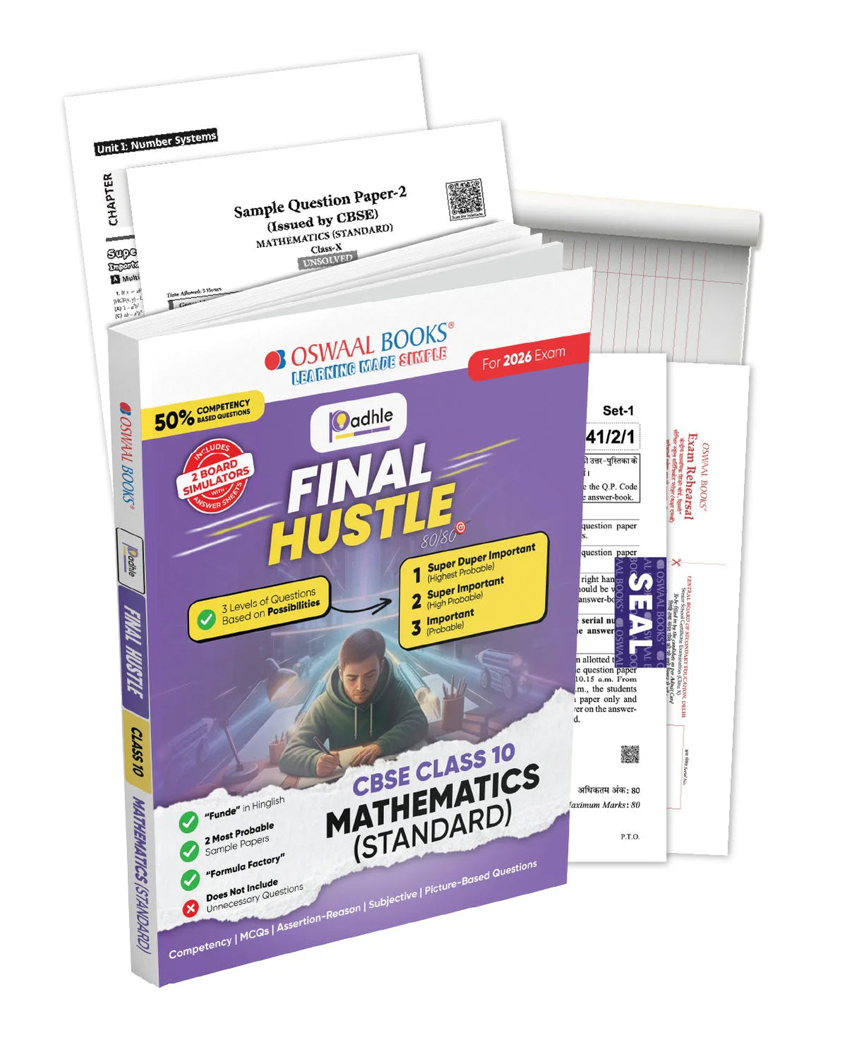 Oswaal Final Hustle for CBSE Class 10 by Padhle with Board Exam Simulators - Mathematics Standard 2026 Final Preparation with Super Duper Important Qs, Sample Papers Competency Mind Maps & Crisp Notes