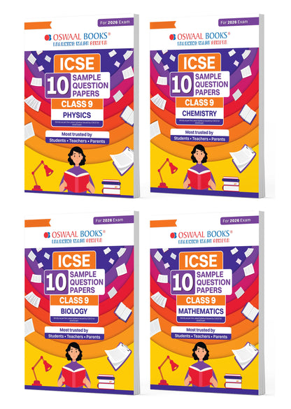 ICSE 10 Sample Question Papers Class 9 Physics, Chemistry, Biology & Maths (Set of 4 Books) For 2026 Exam (Based On The Latest CISCE/ICSE Specimen Paper), With Competency-Based Questions, Mind Maps, On-Tips Notes, Solved MCQs, Revision with Explanations
