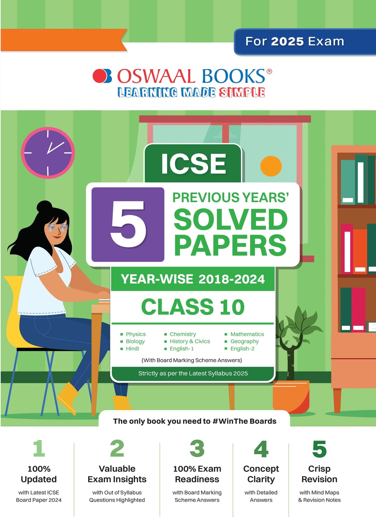 ICSE 5 Previous Year Solved Papers Class-10 | Yearwise 2018-2024 (Physics, Chemistry, Maths, Biology, History, civics, Geography, Hindi, English 1, English 2) For 2025 Board Exam